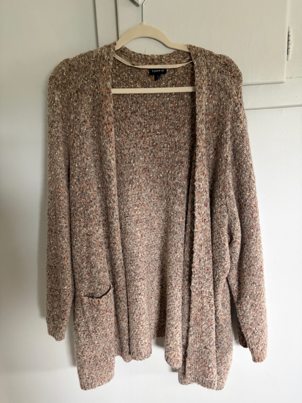 TORRID Cozy Open-Front Women's Cardigan Sweater in Speckled Beige